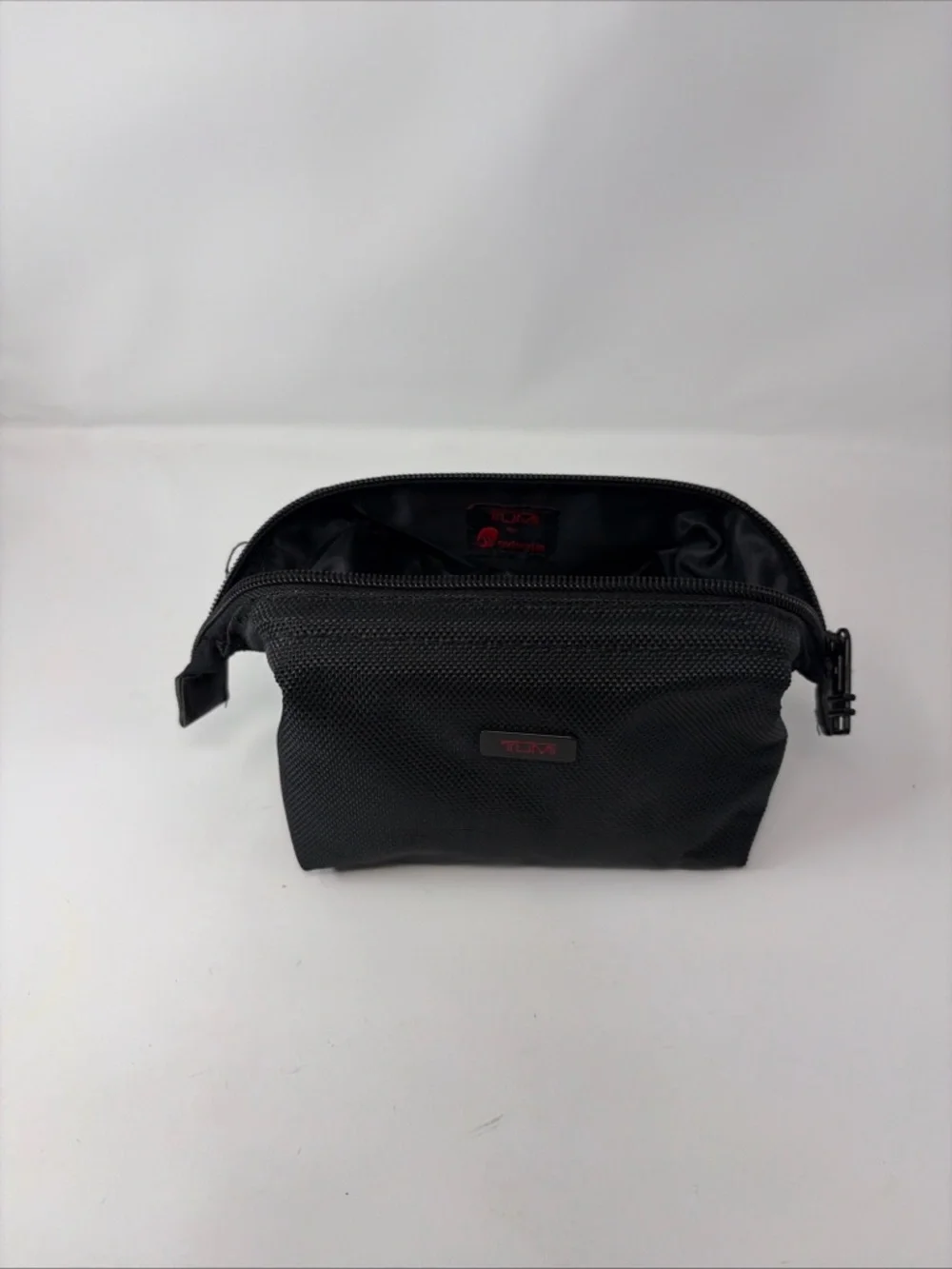 Tumi Black Textile Toiletry Pouch with Red AirBerlin Logo Accent